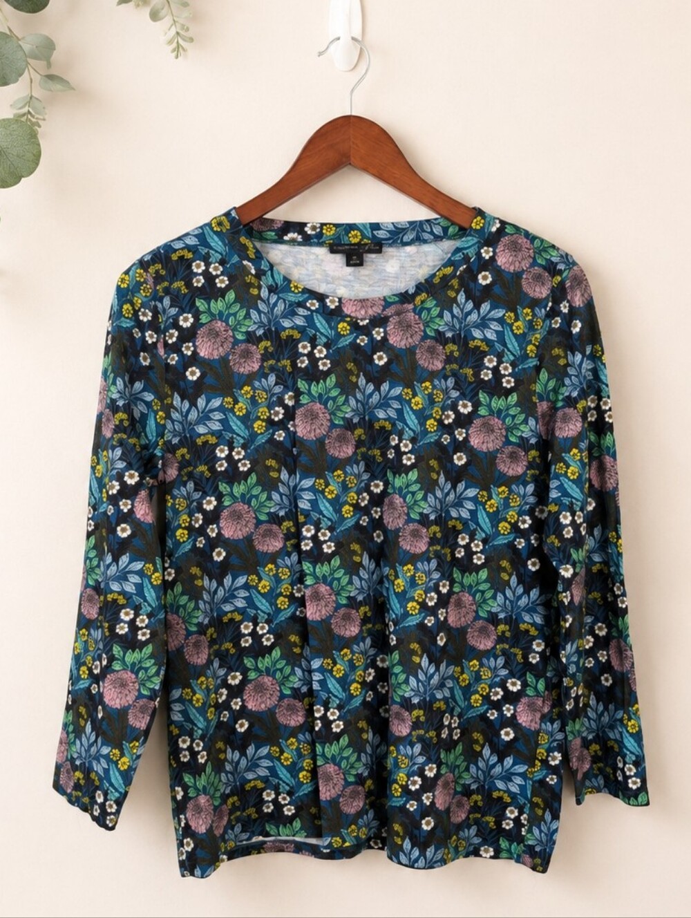 J. Crew Black Floral Crewneck Long-Sleeve Tee